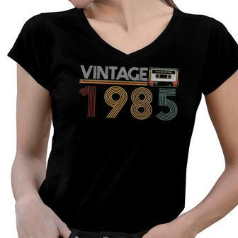 Best Of 1985 37 Years Old Cassette Vintage 37Th Birthday Women V-Neck T-Shirt | Mazezy