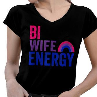 Bi Wife Energy Bisexual Pride Bisexual Rainbow Flag Bi Pride V2 Women V-Neck T-Shirt - Seseable
