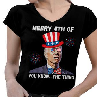 Biden Dazed Merry 4Th Of You Know The Thing 4Th Of July Women V-Neck T-Shirt | Mazezy