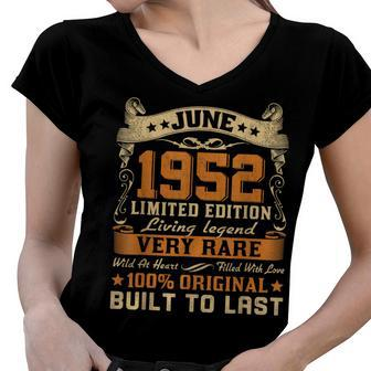 Born In June 1952 Birthday Party Retro Vintage June 1952 Women V-Neck T-Shirt - Seseable