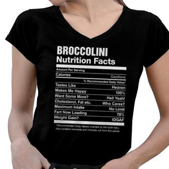 Broccolini Nutrition Facts Funny Women V-Neck T-Shirt | Mazezy