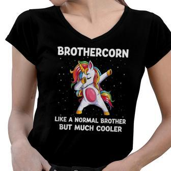 Brothercorn Brother Unicorn Birthday Family Matching Bday Women V-Neck T-Shirt | Mazezy