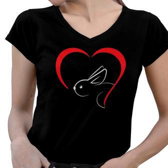 Bunny Red Heart - Rabbit Lover Women V-Neck T-Shirt | Mazezy