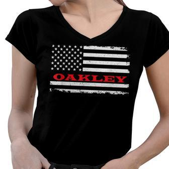 California American Flag Oakley Usa Patriotic Souvenir Women V-Neck T-Shirt - Seseable