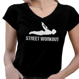 Calisthenics Street Workout - Back Lever Women V-Neck T-Shirt | Mazezy