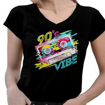 Cassette Tape Party Retro 90S Music Costume 90S Vibe Women V-Neck T-Shirt | Mazezy