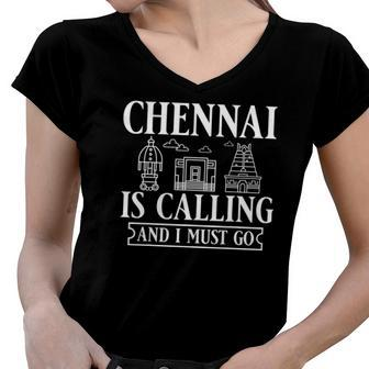 Chennai India City Skyline Map Travel Women V-Neck T-Shirt | Mazezy