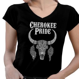 Cherokee Pride Tribe Native American Indian Buffalo Women V-Neck T-Shirt | Mazezy