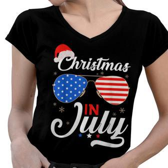 Christmas In July Funny 4Th Of July Beach Summer Christmas Women V-Neck T-Shirt - Seseable