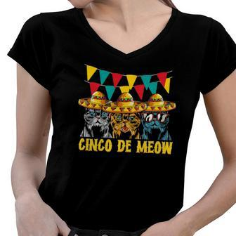 Cinco De Meow Cats Cinco De Mayo Mexico Women V-Neck T-Shirt | Mazezy