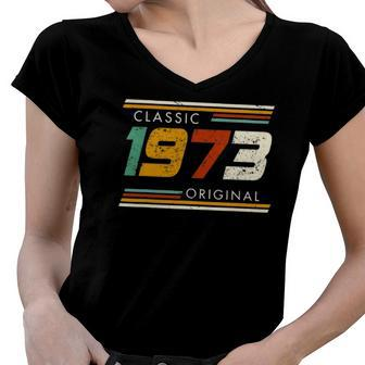 Classic 1973 Original Vintage Women V-Neck T-Shirt | Mazezy