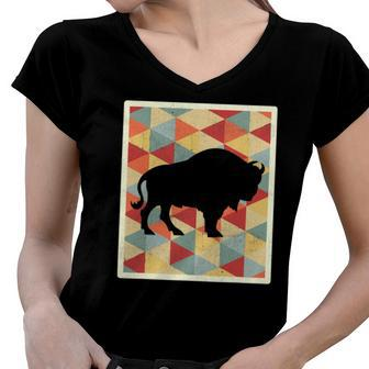 Classic Vintage Buffalo 70S Style Retro Bison Women V-Neck T-Shirt | Mazezy