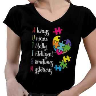 Colorful Autism Awareness Gift Design For Asd Parents Women V-Neck T-Shirt | Mazezy