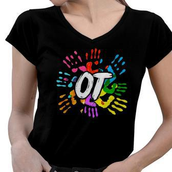 Colorful Ota Health Care Ot Therapist Occupational Therapy Women V-Neck T-Shirt | Mazezy