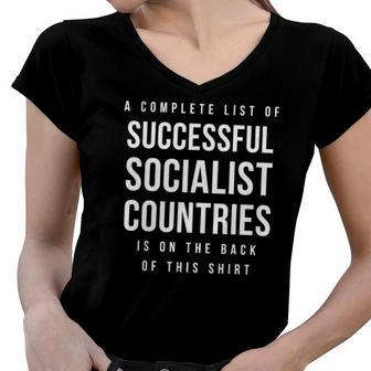 Complete List Of Successful Socialist Countries On The Back Women V-Neck T-Shirt | Mazezy