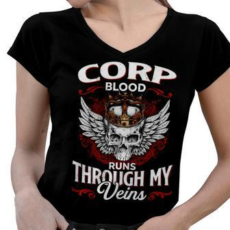 Corp Blood Runs Through My Veins Name V2 Women V-Neck T-Shirt - Monsterry CA