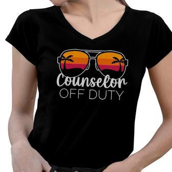 Counselor Off Duty Sunglasses Beach Sunset Women V-Neck T-Shirt | Mazezy