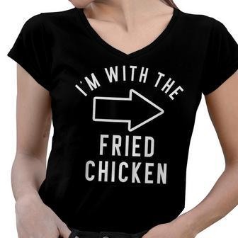 Couples Halloween Costume Im With The Fried Chicken Women V-Neck T-Shirt - Seseable