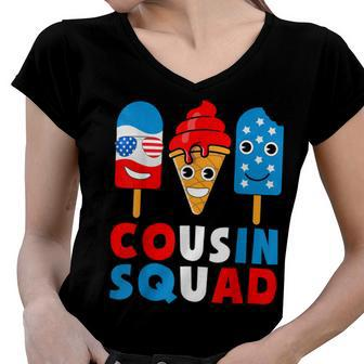 Cousin Squad 4Th Of July Cousin Crew American Flag Ice Pops Women V-Neck T-Shirt - Seseable