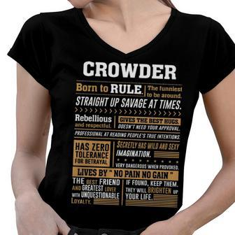 Crowder Name Gift Crowder Born To Rule Women V-Neck T-Shirt - Seseable