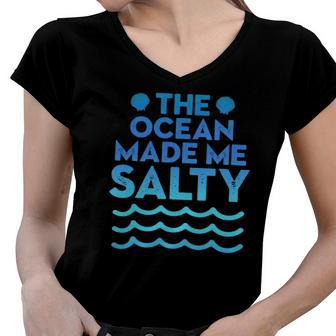 Cute Salt Water Beaches Ocean Make Me Salty Sea Shells Women V-Neck T-Shirt | Mazezy