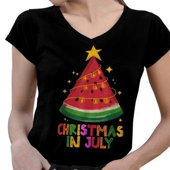 Cute Watermelon Christmas In July Kids Summer Vacation Women V-Neck T-Shirt - Seseable
