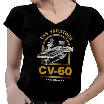 Cv-60 Uss Saratoga United States Navy Women V-Neck T-Shirt | Mazezy
