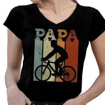 Cycling Biker Vintage Retro Bicycle Cyclist Papa Gift Women V-Neck T-Shirt | Mazezy