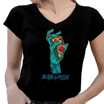 Death By Pizza - Pizza Lover Halloween Costume Women V-Neck T-Shirt | Mazezy