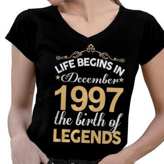 December 1997 Birthday Life Begins In December 1997 V2 Women V-Neck T-Shirt - Seseable