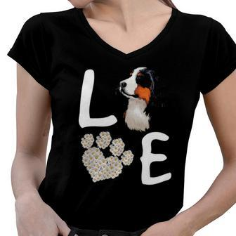Dogs 365 Love Bernese Mountain Dog Paw Pet Rescue Women V-Neck T-Shirt | Mazezy