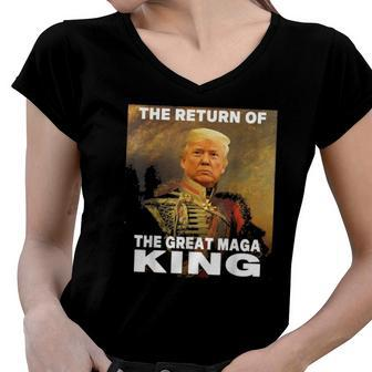 Donald Trump 2024 Ultra Maga The Return Of The Great Maga King Women V-Neck T-Shirt | Mazezy