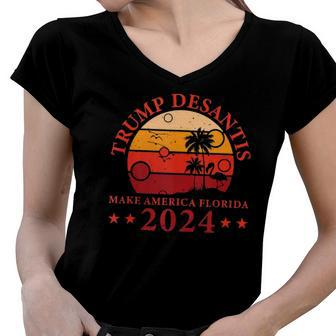 Donald Trump Tee Trump Desantis 2024 Make America Florida Women V-Neck T-Shirt | Mazezy CA