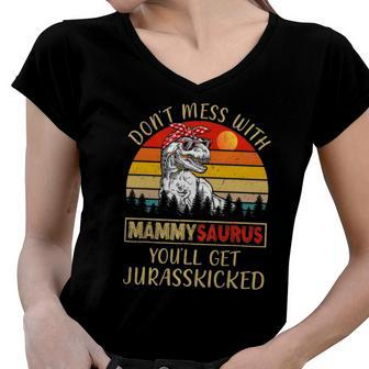 Dont Mess With Mammysaurus Youll Get Jurasskicked Women V-Neck T-Shirt | Mazezy