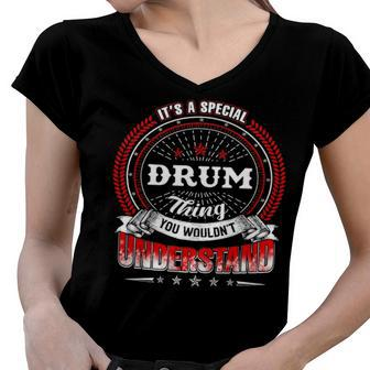 Drum Shirt Family Crest Drum T Shirt Drum Clothing Drum Tshirt Drum Tshirt Gifts For The Drum Women V-Neck T-Shirt - Seseable