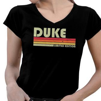 Duke Gift Name Personalized Funny Retro Vintage Birthday Women V-Neck T-Shirt | Mazezy