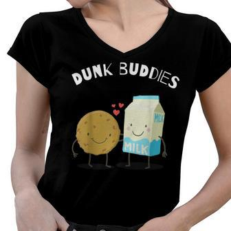 Dunk Buddies Cute Milk & Cookie For Kids And Adults Women V-Neck T-Shirt - Seseable