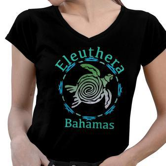 Eleuthera Vintage Tribal Turtle Gift Women V-Neck T-Shirt | Mazezy