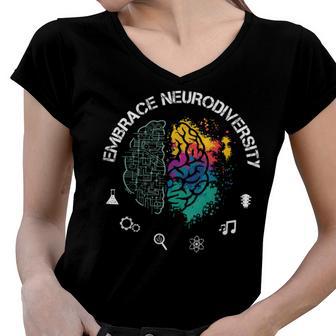 Embrace Neurodiversity Funny Women V-Neck T-Shirt - Monsterry UK