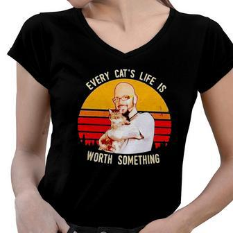Every Cats Life Is Worth Something Vintage Women V-Neck T-Shirt | Mazezy