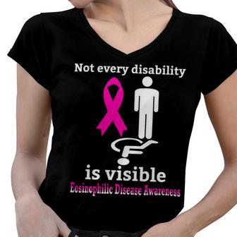 Every Disability Is Visible Eosinophilic Disease Awareness Pink Ribbon Eosinophilic Disease Eosinophilic Disease Awareness Women V-Neck T-Shirt | Favorety CA