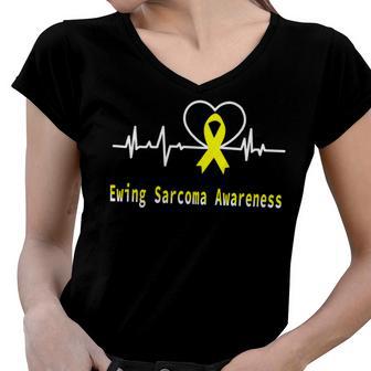 Ewings Sarcoma Awareness Heartbeat Yellow Ribbon Ewings Sarcoma Ewings Sarcoma Awareness Women V-Neck T-Shirt | Favorety DE