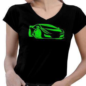 Exotic Car Supercharge Turbo Sports Car Fan Women V-Neck T-Shirt | Mazezy