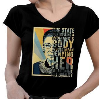 Feminist Ruth Bader Ginsburg Pro Choice My Body My Choice Women V-Neck T-Shirt | Mazezy