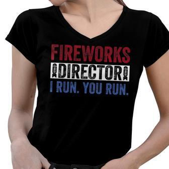 Fireworks Director Funny 4Th Of July Red White & Blue Women V-Neck T-Shirt - Seseable
