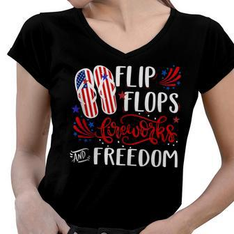 Flip Flops Fireworks And Freedom 4Th Of July V2 Women V-Neck T-Shirt | Mazezy