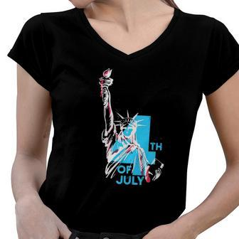 Fourth Of July Statue Of Liberty Women V-Neck T-Shirt | Mazezy