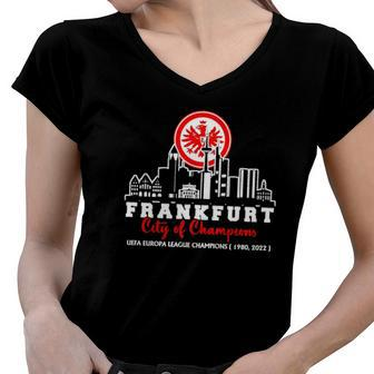 Frankfurt City Of Champion Uefa Europa League Champions Women V-Neck T-Shirt | Mazezy