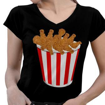 Fried Chicken Bucket Funny Fast Food Halloween Costume Women V-Neck T-Shirt - Seseable