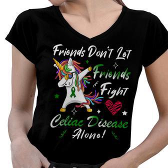 Friends Dont Let Friends Fight Celiac Disease Alone Unicorn Green Ribbon Celiac Disease Celiac Disease Awareness Women V-Neck T-Shirt | Favorety CA